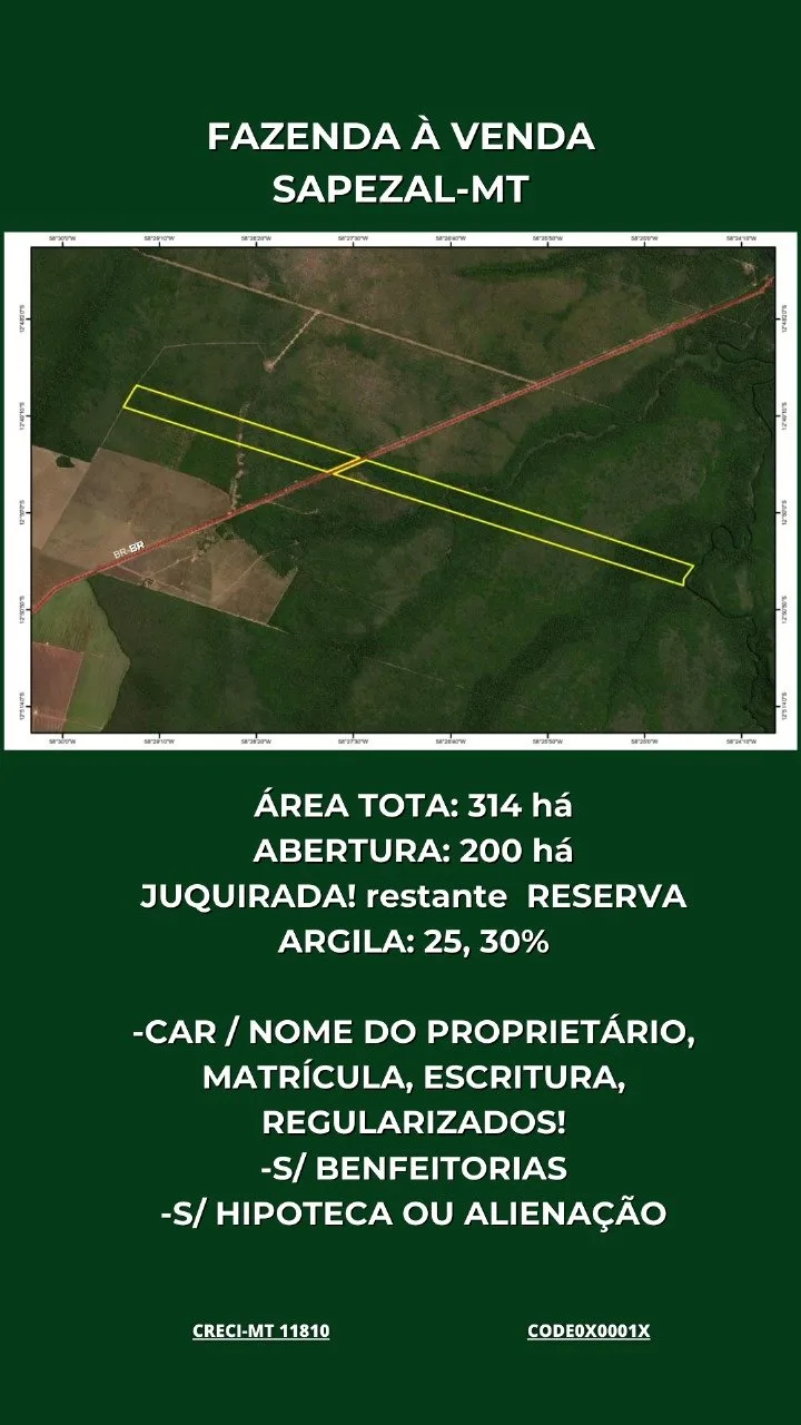 Fazenda à venda, 314 ha – MT, foto principal do anúncio